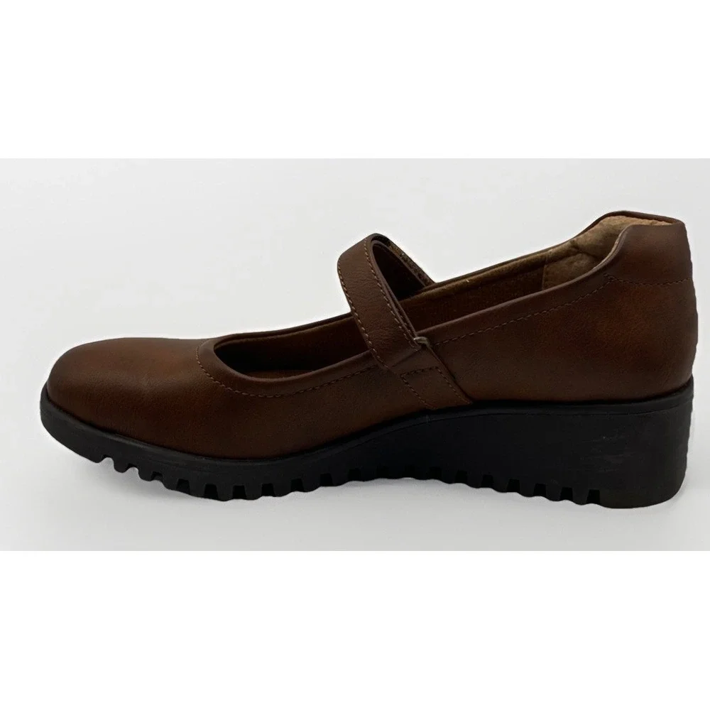 Euro Soft Dalilah Mary Jane Flats Women's Brown Leather Wedge Size‎ 6.5 M